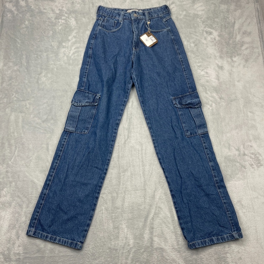 NWT Gringos Cargo Jeans Mens 38 (26x32) Blue Denim Medium Wash Wide Leg Outdoor